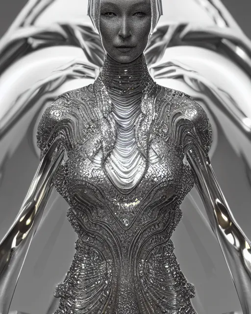 Image similar to a highly detailed metahuman 4 k close up render of an alien goddess bella hadid monument renaissance in iris van herpen dress schiaparelli in diamonds crystals swarovski and jewelry iridescent in style of alphonse mucha gustav klimt trending on artstation made in unreal engine 4