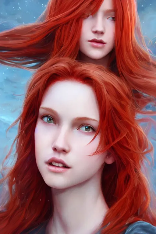 Image similar to beautiful cute red haired joyful and playful 1 9 year old maiden standing up in casual clothing, long hair, rpg character, sci - fi, fantasy, intricate, elegant, digital painting, artstation, concept art, smooth, 8 k frostbite 3 engine, ultra detailed, art by artgerm and greg rutkowski and magali villeneuve