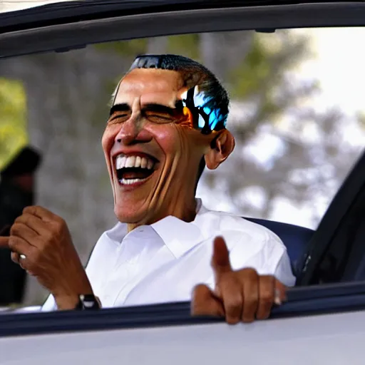 Prompt: barack obama eating a whole car