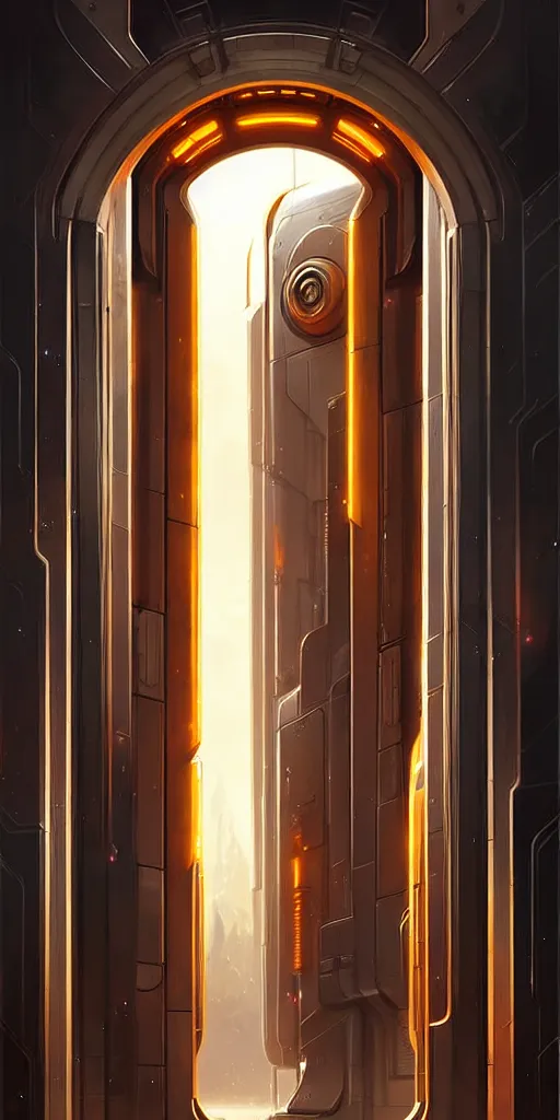 Image similar to hyper realistic art - deco sci - fi double door by jordan grimmer, darek zabrocki