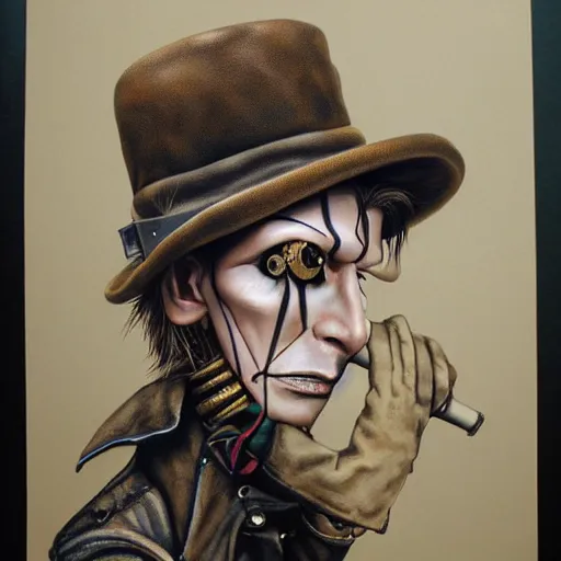 Prompt: a hyperrealistic painting of a steampunk david bowie, by john kenn mortensen, highly detailed,