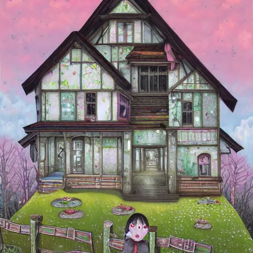 Prompt: The Haunted House on the Hill by Hikari Shimoda.