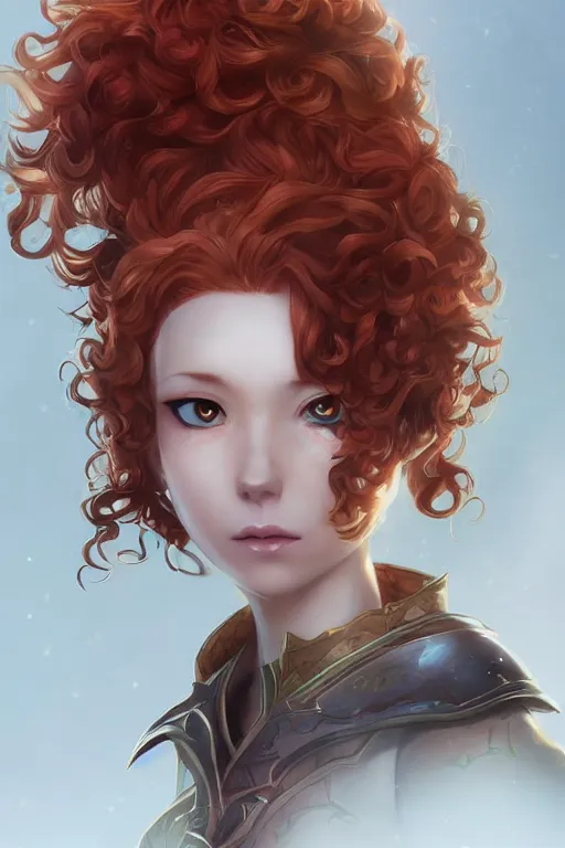 Image similar to A beautiful anime portrait of a curly haired redhead female elf, rpg ranger outfit, elven bow, by Stanley Artgerm Lau, WLOP, Rossdraws, James Jean, Andrei Riabovitchev, Marc Simonetti, and Sakimichan, tranding on artstation