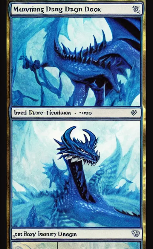 Image similar to mtg card trading fantasy mtg card of a blue dragon