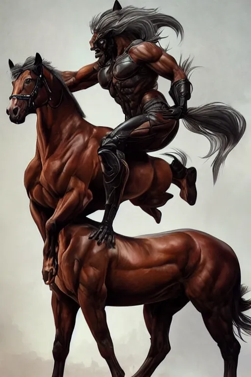 Prompt: splash art of a massively muscular anthro horse character, wearing a leather bodysuit, laboratory, full body, highly detailed, digital painting, trending on artstation, concept art, sharp smooth focus, illustration, art by artgerm and greg rutkowski and alphonse mucha
