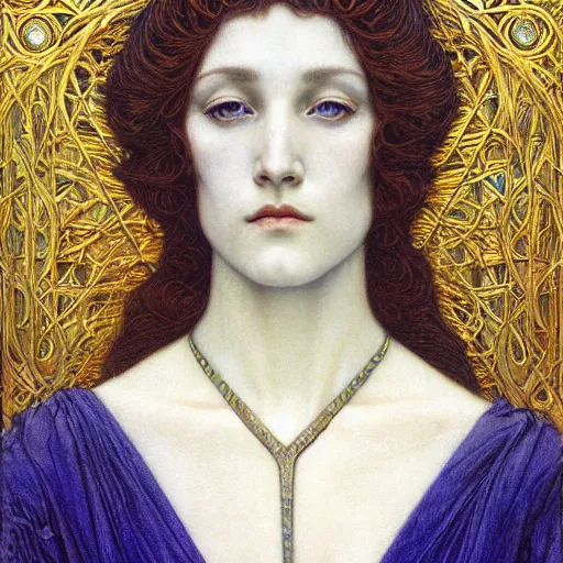 Image similar to detailed realistic face portrait of a beautiful young medieval queen by jean delville, art nouveau, symbolist, visionary, gothic