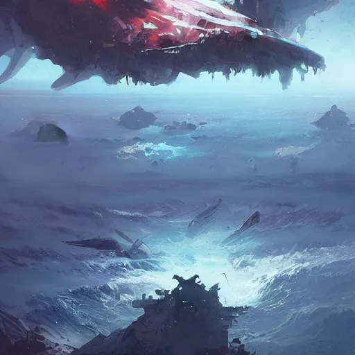 Prompt: gods of the deep, throne worlds, ascendent plane, art by ismail inceoglu and greg rutkowski