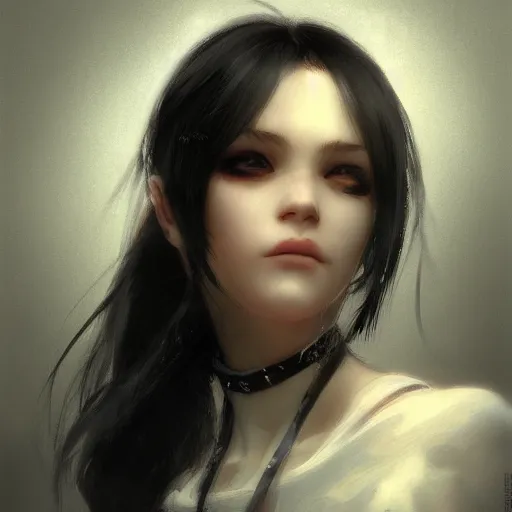 Image similar to a cute girl by ruan jia, closeup headshot, black ponytail, movie style, high detailed.