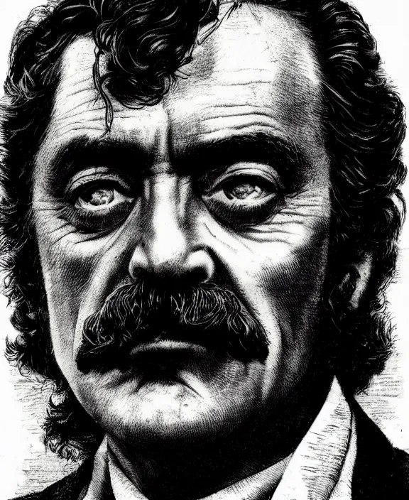 Image similar to Close-up portrait of Al Swearengen from Deadwood by Virgil Finlay