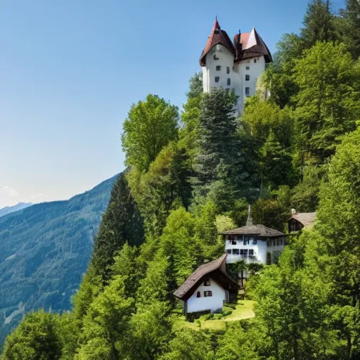 Image similar to little castle on a forest hill in switzerland in the summer