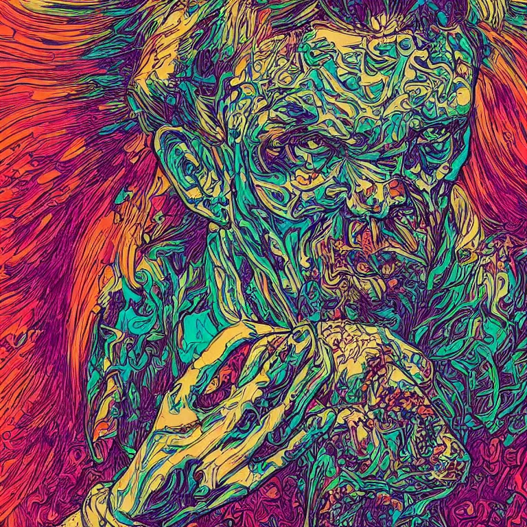 Image similar to beautiful colorful hyperrealist highly detailed psychedelic music poster'zombie paul giamatti ', psychedelic art nouveau, beautiful high contrast colored wood engraving, moebius comic style, shocking detail trending on artstation 8 k