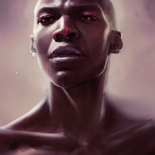 Prompt: portrait of a slender strong tall dark rogue black man. Epic fantasy. beautiful. hyperrealism symetric face cinematic top lighting, insanely detailed and intricate, face by wlop, Charlie Bowater, golden ratio, symmetric matte painting, cinematic, trending on artstation, deviantart and cgsociety, 8k, high resolution