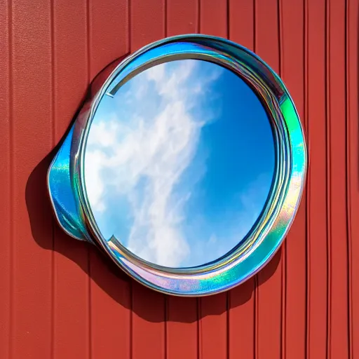 Prompt: beautiful iridescent metal mirror face, smooth, reflections, proud, looking away, outdoor, blue sky, 8 k, realistic, highly detailed, award winning photography