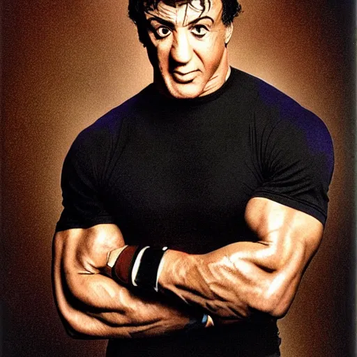 Prompt: sylvester stallone einstein portrait