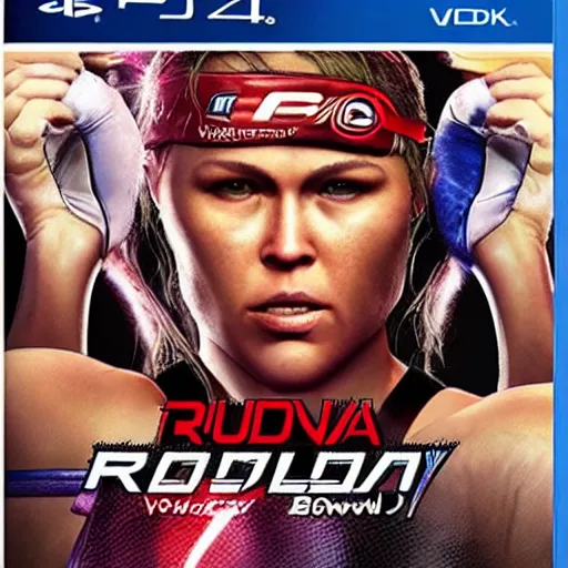 Prompt: video game box art of a ps 4 game called ronda rousey's barroom brawl, 4 k, highly detailed cover art.