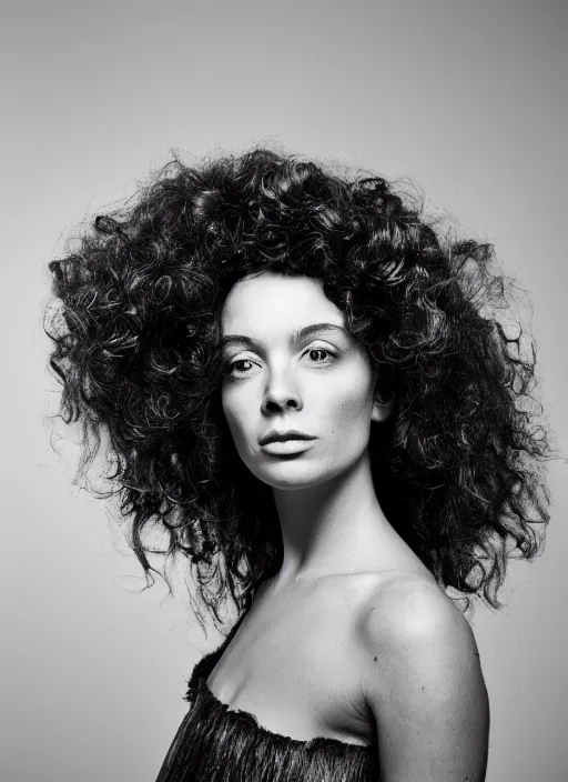Prompt: a portrait of a woman by justin ridler, big curly hair