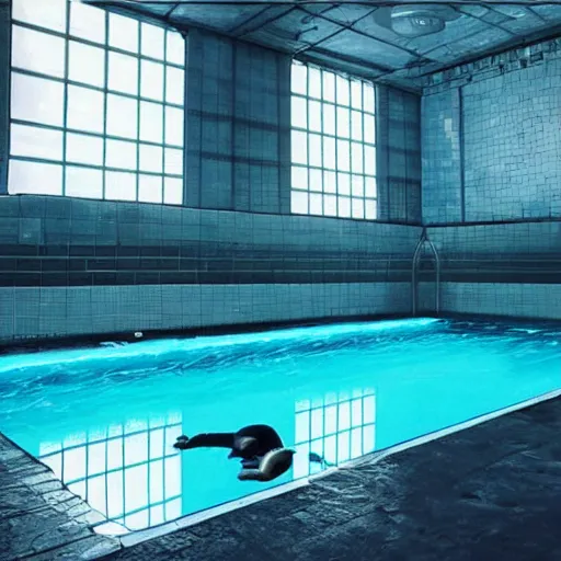 Prompt: cyberpunk swimming pool with nobody