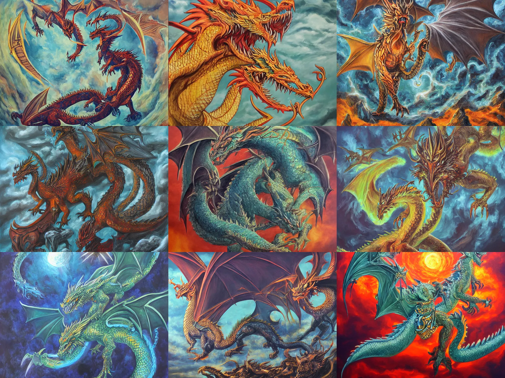 Prompt: dragon god, fantasy painting, acrylic