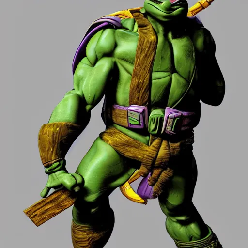 Image similar to donatello from the teenage mutant ninja turtles, 1 9 9 0 s, friendly, high detailed, moonray render