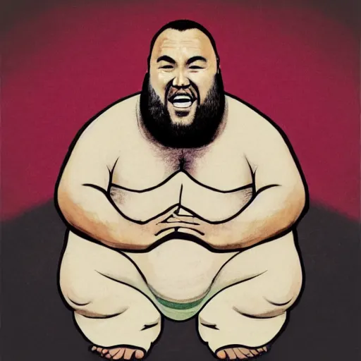 Image similar to brian houston of hillsong as a sumo wrestler in the style of a 1 9 6 0 s vintage portrait, pastel background