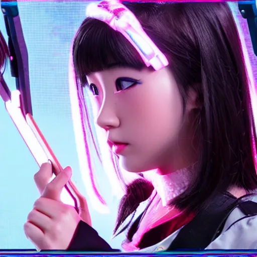 Prompt: movie still of kizuna ai in the terminator