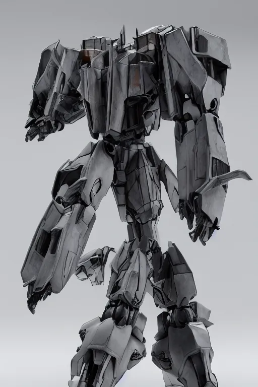 Prompt: cinematic 3 d modeling, full body armored core mecha by fujioka kenki, armored core style mecha, hyper realistic, hyper detailed, 8 k, octane render, unreal engine, ray tracing