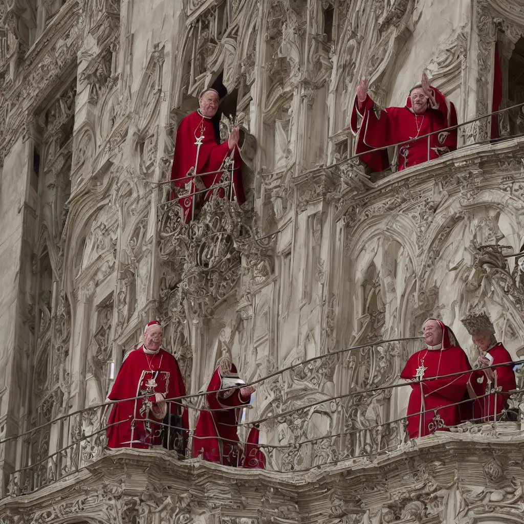 Image similar to cardinal george pell as the pope, giving a blessing from the papal balcony, photorealistic HD UHD 8k