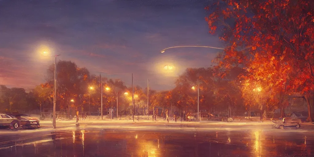 Prompt: A beautiful painting of Australian city autumn night, hyperrealistic, artstation, detailed, cinematic lighting, concept art, photorealistic