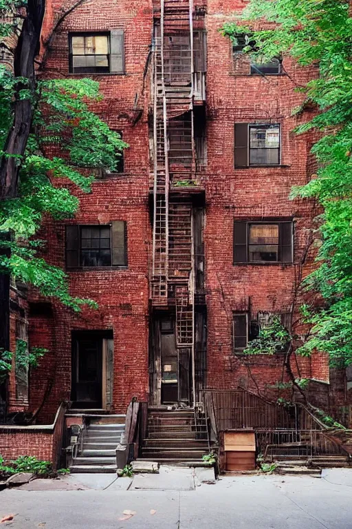 Image similar to (((((a ramshackle manhattan brick brownstone deep in the forest))))) by Jiayan Li!!!!!!!!!!!!!!!!!!!!!!!!!!!