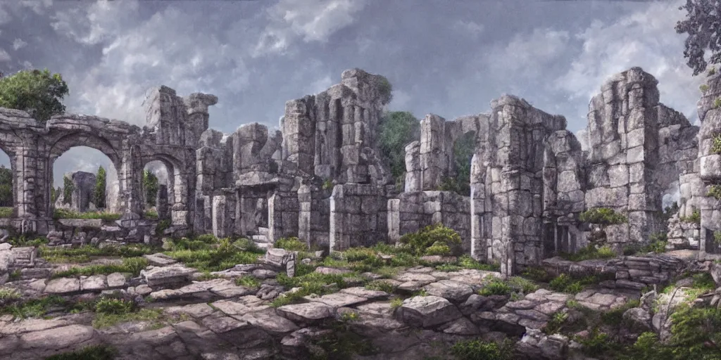 Prompt: painting of ayleid ruins from cyrodiil