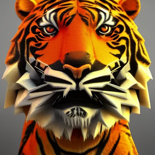 Prompt: polygonal fractal tiger, highest quality and details setting, concept art, 3d render, trending on artstation