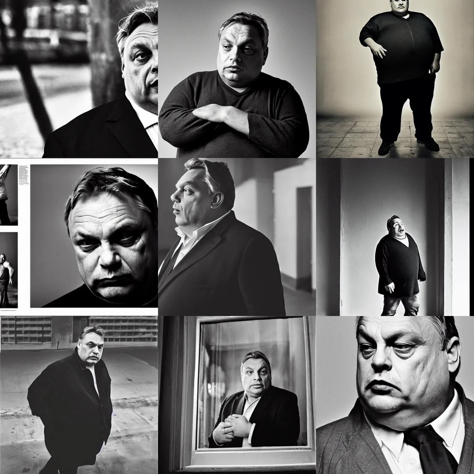 Prompt: photo of fat viktor orban by peter lindbergh