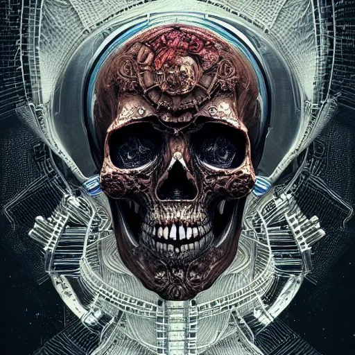 Prompt: portrait of a space pirate skull. intricate abstract. intricate artwork. nightmare fuel. terrifying. by Tooth Wu, wlop, beeple, dan mumford. octane render, trending on artstation, greg rutkowski very coherent symmetrical artwork. cinematic, hyper realism, high detail, octane render, 8k, iridescent accents, black and white