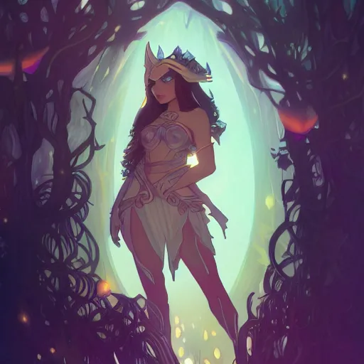 Image similar to Night Elf Druid, ambient lighting, 4k, alphonse mucha, lois van baarle, ilya kuvshinov, rossdraws, artstation