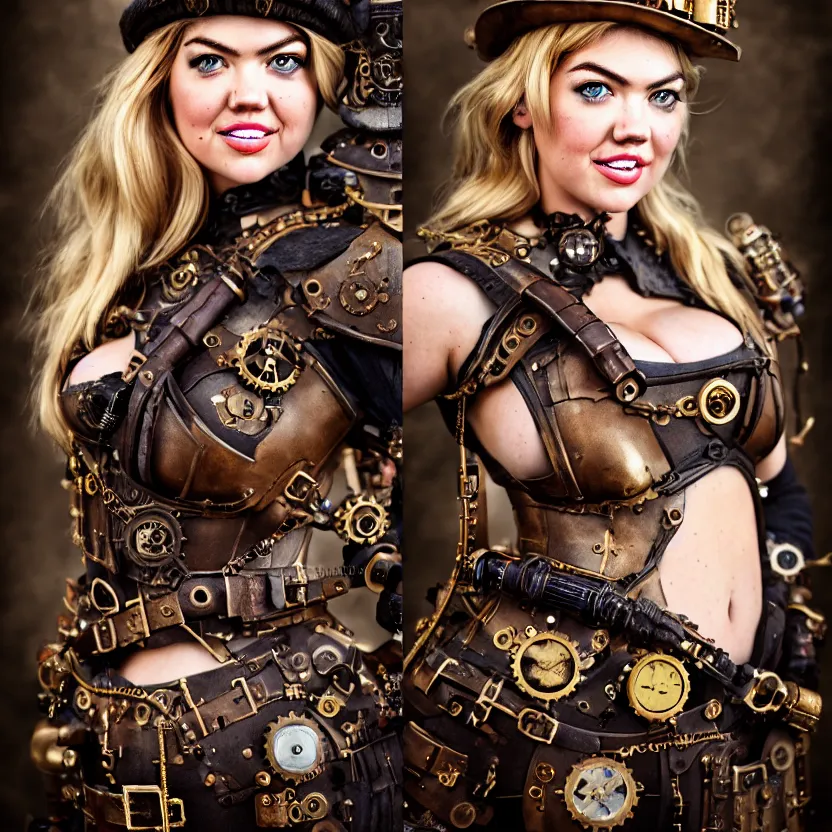 Prompt: photograph of kate upton as a steampunk warrior. extremely detailed. dslr. 3 5 mm.