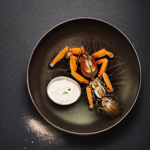 Image similar to Food photography michelin star bowl of live spiders