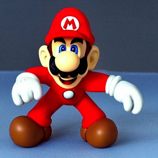 Prompt: cursed claymation mario holding a mushroom