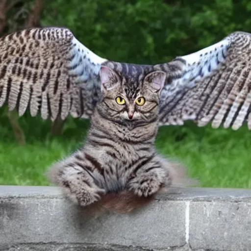 Image similar to cat owl hybrid spreading wings