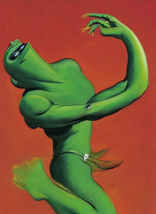 Prompt: portrait of gumby as reimagined by frank frazetta and boris vallejo