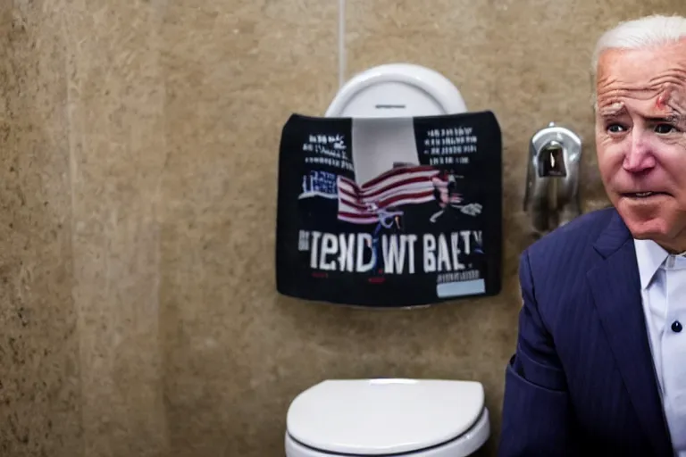 joe biden sitting on a urinal, Stable Diffusion