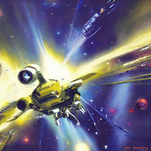 Image similar to minimalist space warp concept art oil painting by john berkey , minimal detailed, brush hard