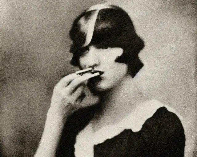 Image similar to 1 9 2 0 s photo of a flapper girl smoking a juul ecig