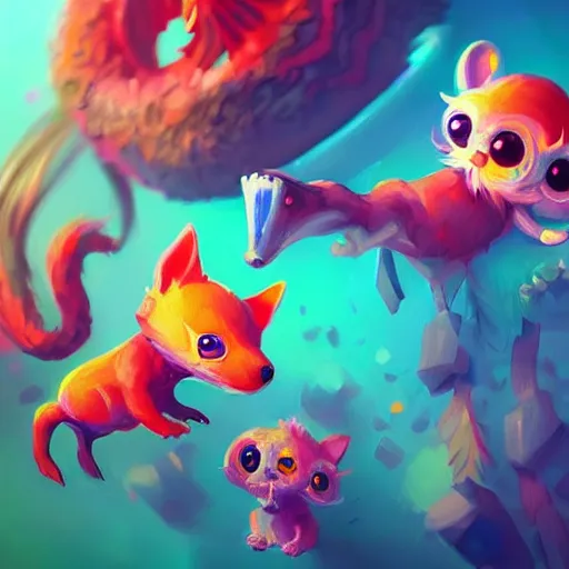 Prompt: cute creatures. bright art masterpiece artstation. 8k, sharp high quality illustration in style of Jose Daniel Cabrera Pena and Leonid Kozienko, magical colored theme, concept art by Tooth Wu,