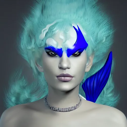 Image similar to Photorealistic blue devil goddess