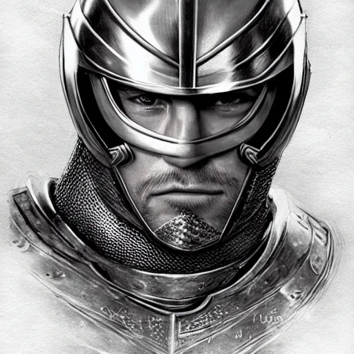 Prompt: a portrait of a medieval knight drawn in the style of jim lee, face of chris hemsworth with a short beard and short blonde hair, trending on artstation, realistic, detailed