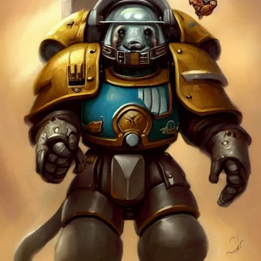 Image similar to cute little anthropomorphic Guinea Pig Space Marine, tiny, small, short, Space marine, cute and adorable, pretty, beautiful, DnD character art portrait, matte fantasy painting, DeviantArt Artstation, by Jason Felix by Steve Argyle by Tyler Jacobson by Peter Mohrbacher, cinema