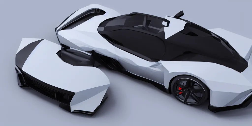 Image similar to a low poly object of a single sport car positioned in the center of the image on the white background, unreal engine