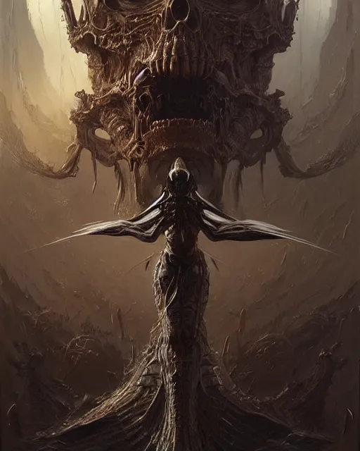 Image similar to The last enemy that shall be destroyed is death, artwork by artgerm, scifi, D&D, extraordinary phenomenon, fantasy, intricately detailed, elegant, digital painting, smooth, sharp focus, art by Greg Rutkowski, art by Ruth Asawa, art by Ted Nasmith, art by H.R. Giger