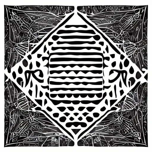 Prompt: sensational, white on black, vector ink drawing, dark fantasy logo, luxury brand, abstract geometric concept