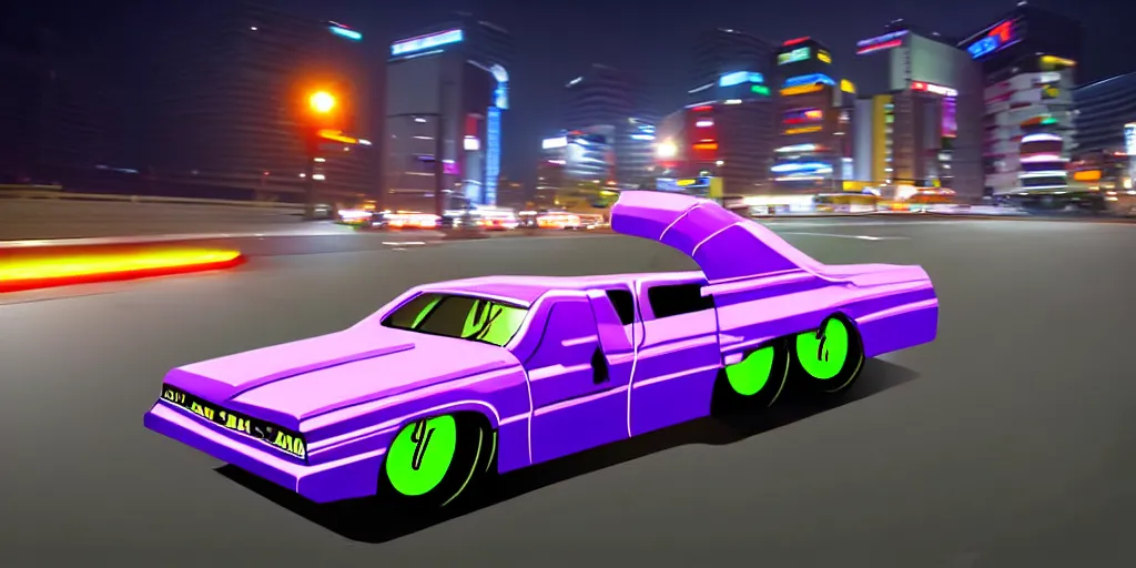 Prompt: anthropomorphic JZX100 twin turbo drift jet engine monster truck drag racer cowboy Cadillac hover-car UFO with cowboy snake facial features speeding in the road, Tokyo prefecture, Japanese architecture, city sunset mist lights, cinematic lighting, photorealistic, detailed alloy wheels, highly detailed purple green snake oil wacky races power ranger bat-mobile transformer car